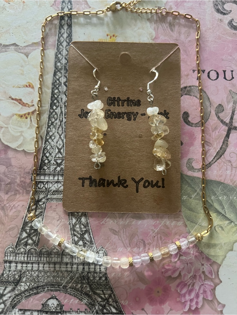 Citrine yellow/ white necklace & earrings